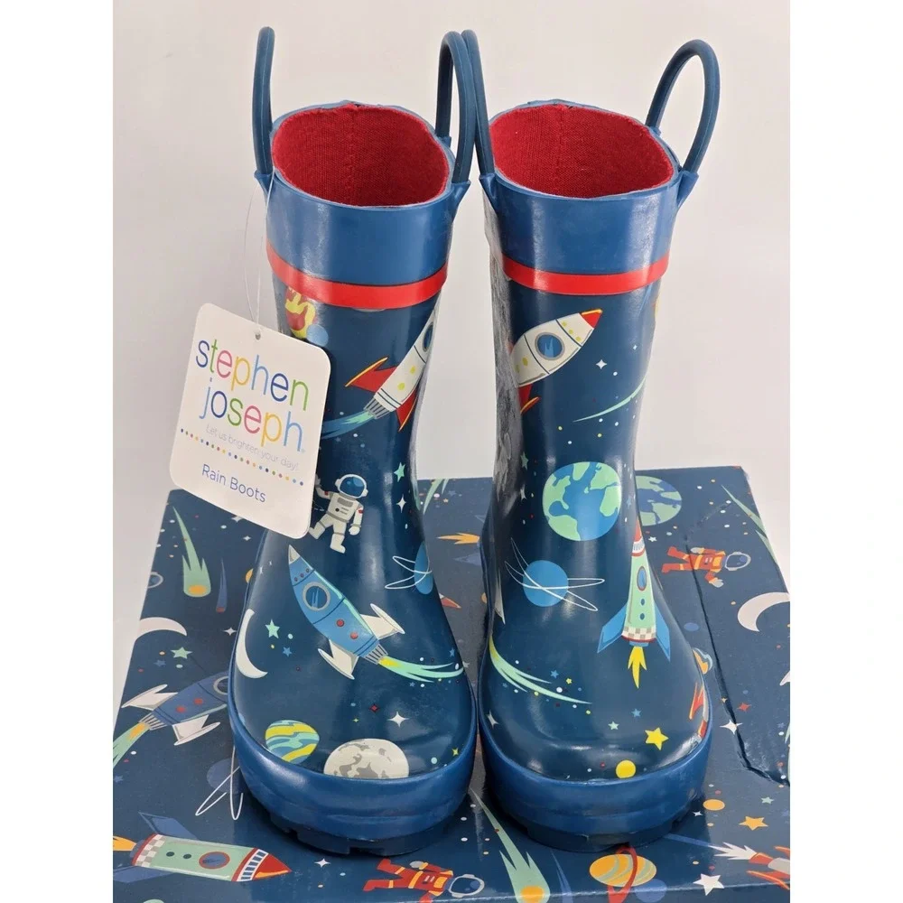 Stephen Joseph Rain‎ Boots Boys Size 9 Space Rocket Planets Rubber NIB